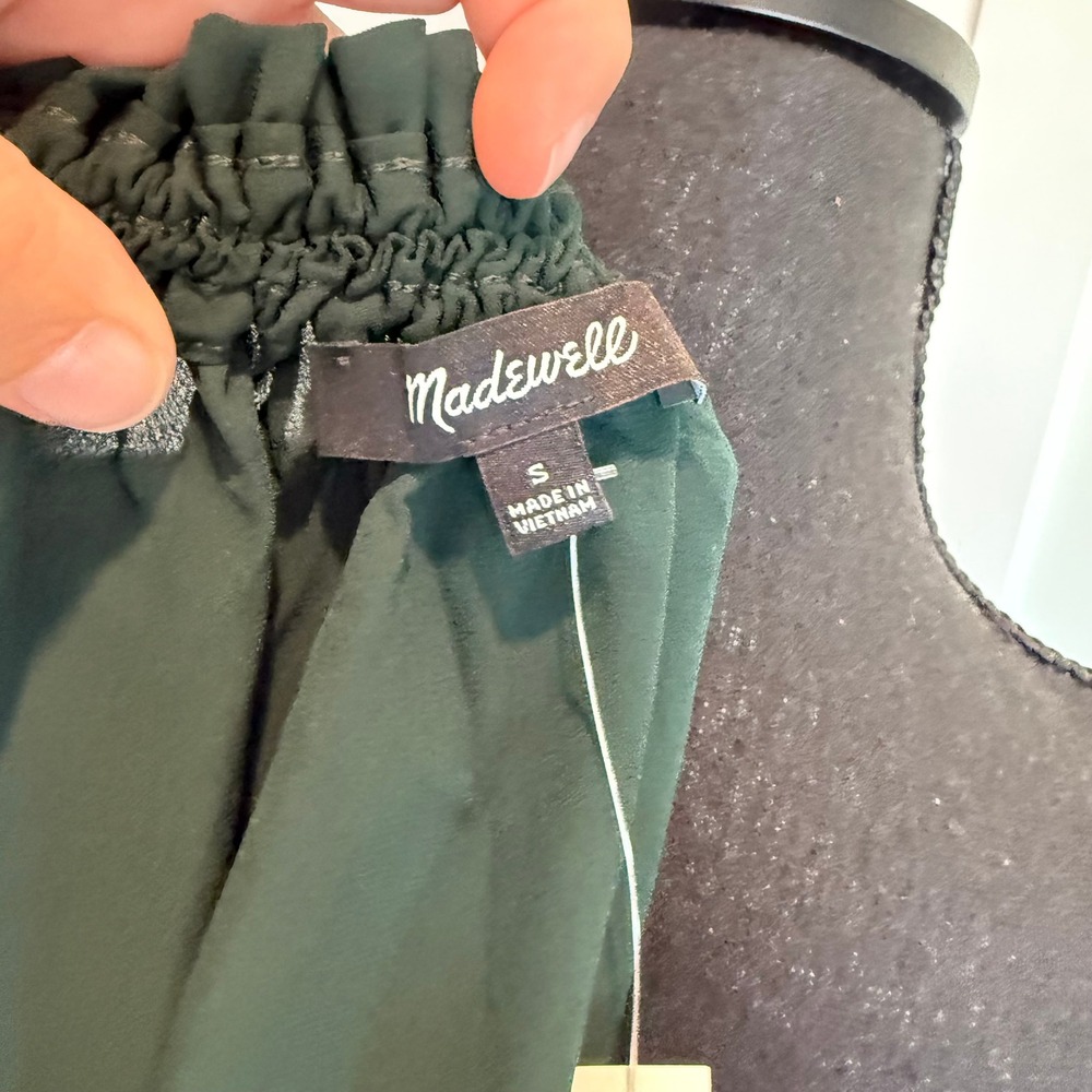 NWT Madewell Ruffle Neck Tie Front Top Dark Green NT356 Small - Picture 6 of 8